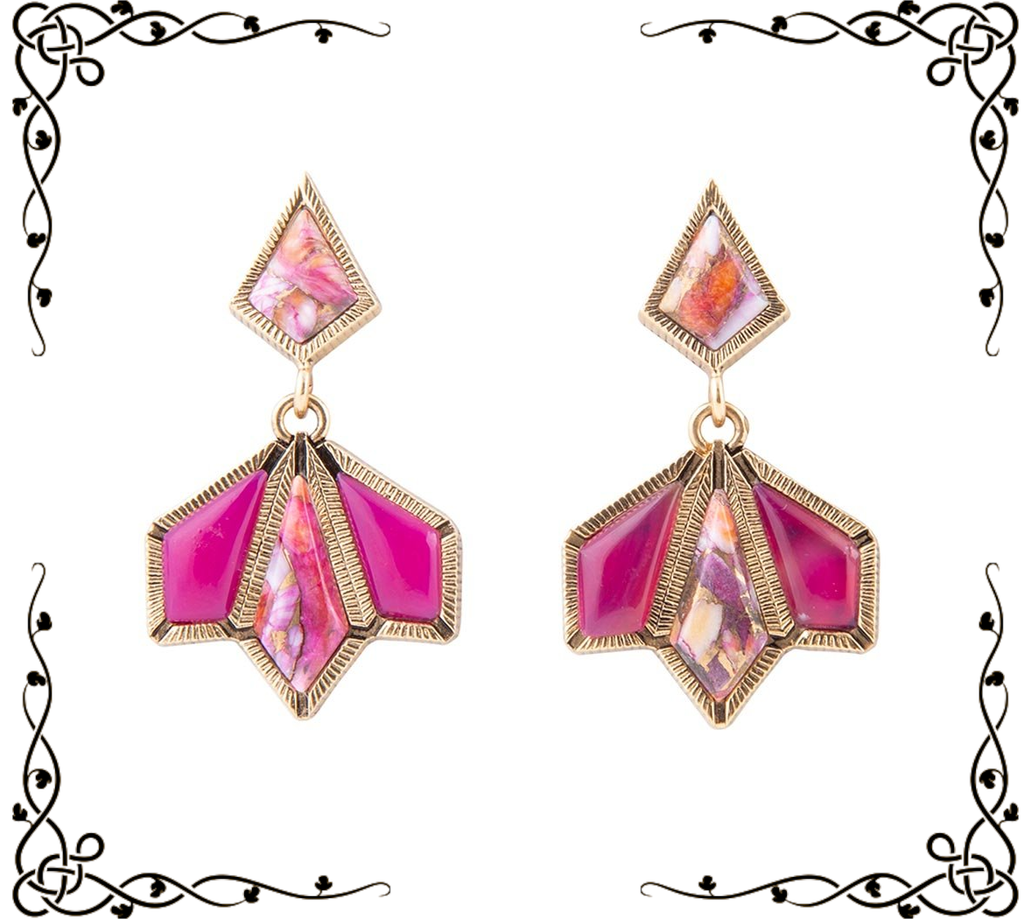 Pink Agate and Shell Matrix Golden Statement Earrings | Barse Jewelry