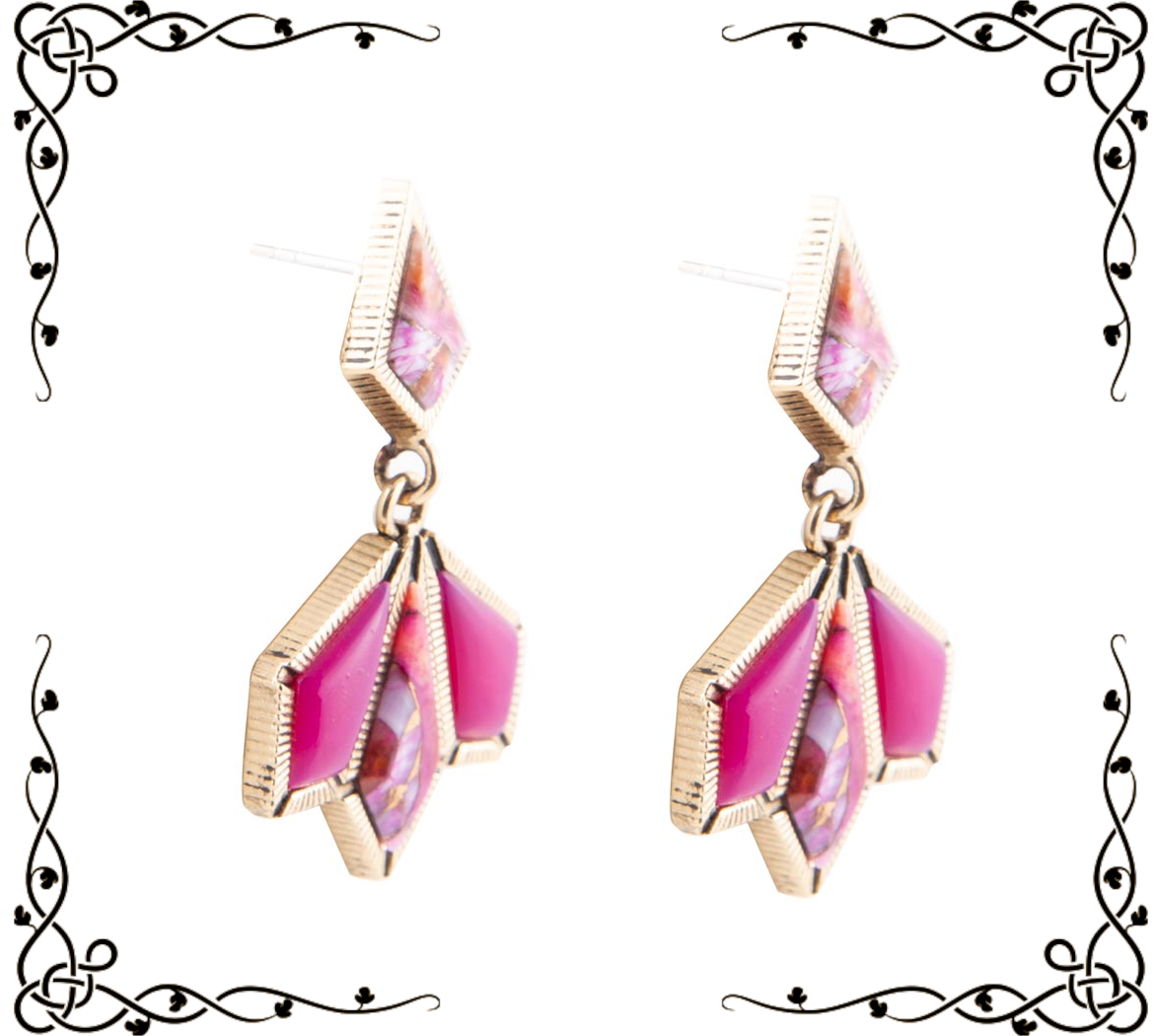 Pink Agate and Shell Matrix Golden Statement Earrings | Barse Jewelry