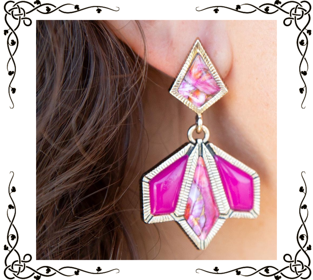 Pink Agate and Shell Matrix Golden Statement Earrings | Barse Jewelry