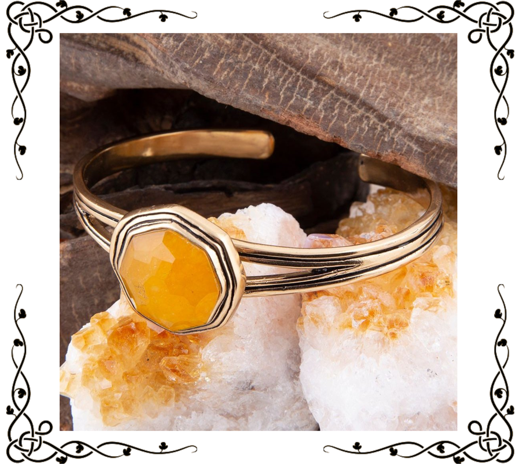 River Rocks Yellow Quartz and Golden Cuff Bracelet | Barse Jewelry