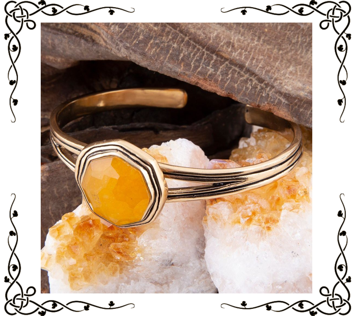 River Rocks Yellow Quartz and Golden Cuff Bracelet | Barse Jewelry