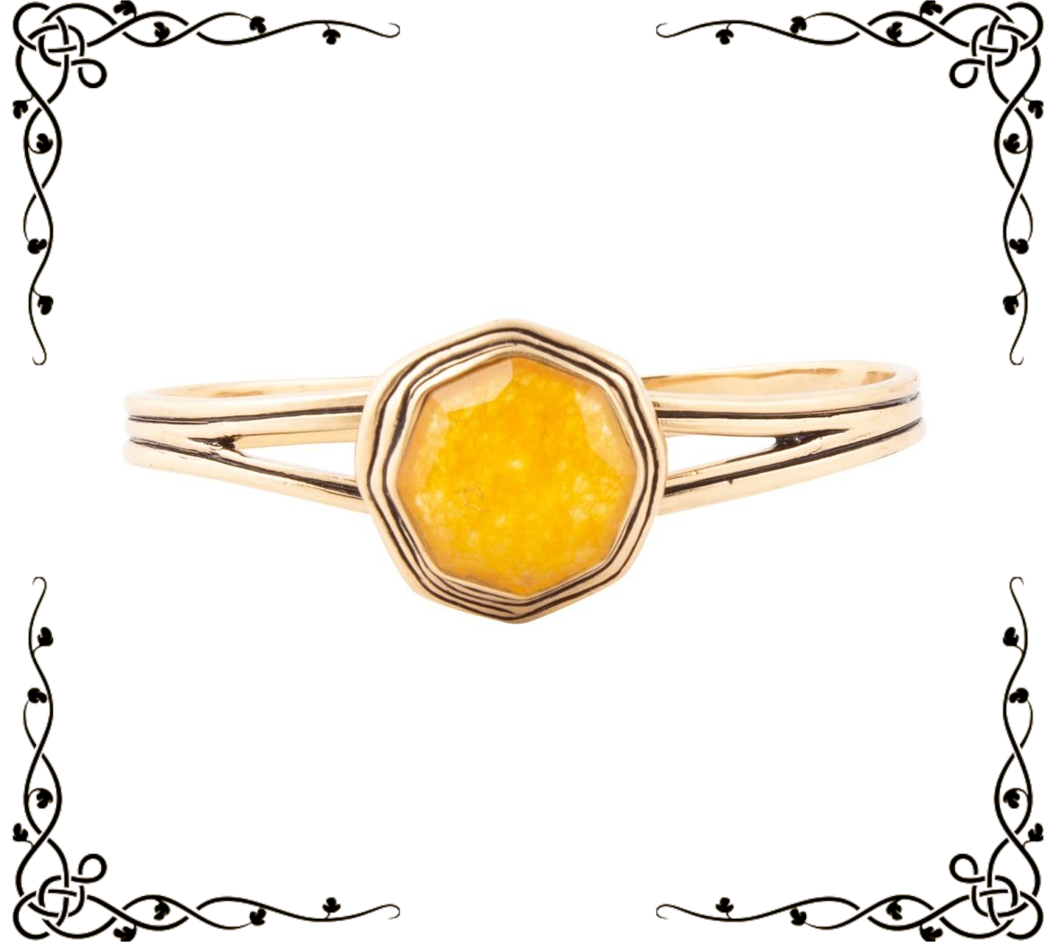 River Rocks Yellow Quartz and Golden Cuff Bracelet | Barse Jewelry