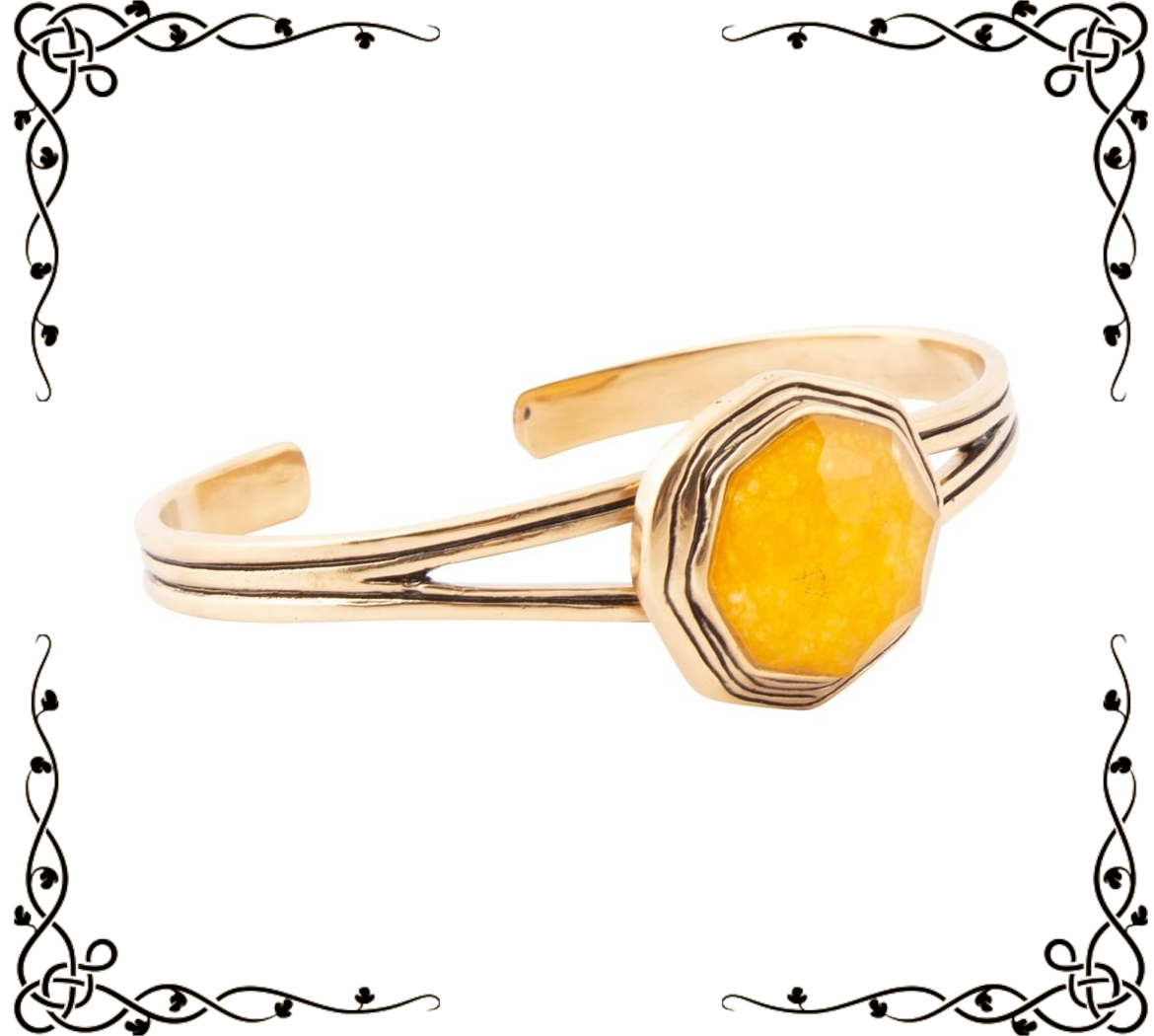 River Rocks Yellow Quartz and Golden Cuff Bracelet | Barse Jewelry