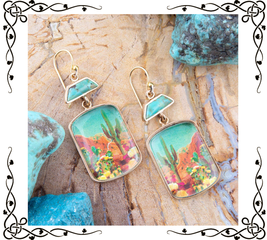 Drop Earrings | Scenic Sedona Desert | Blue Turquoise | Golden Bronze | Barse Jewelry