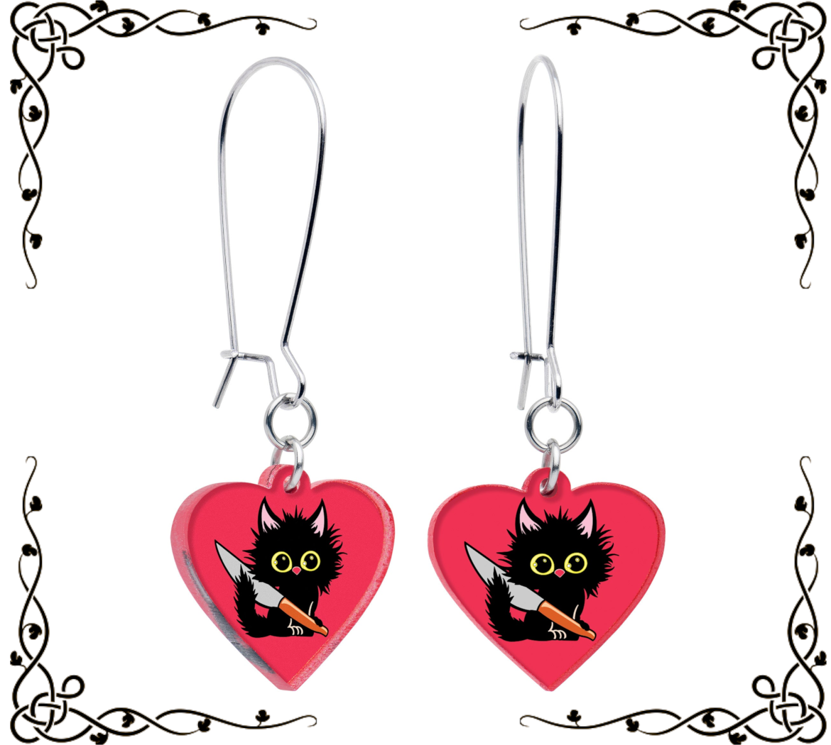 Stabby Cat Dangle Earrings — Onyx O ☠ for Body Candy